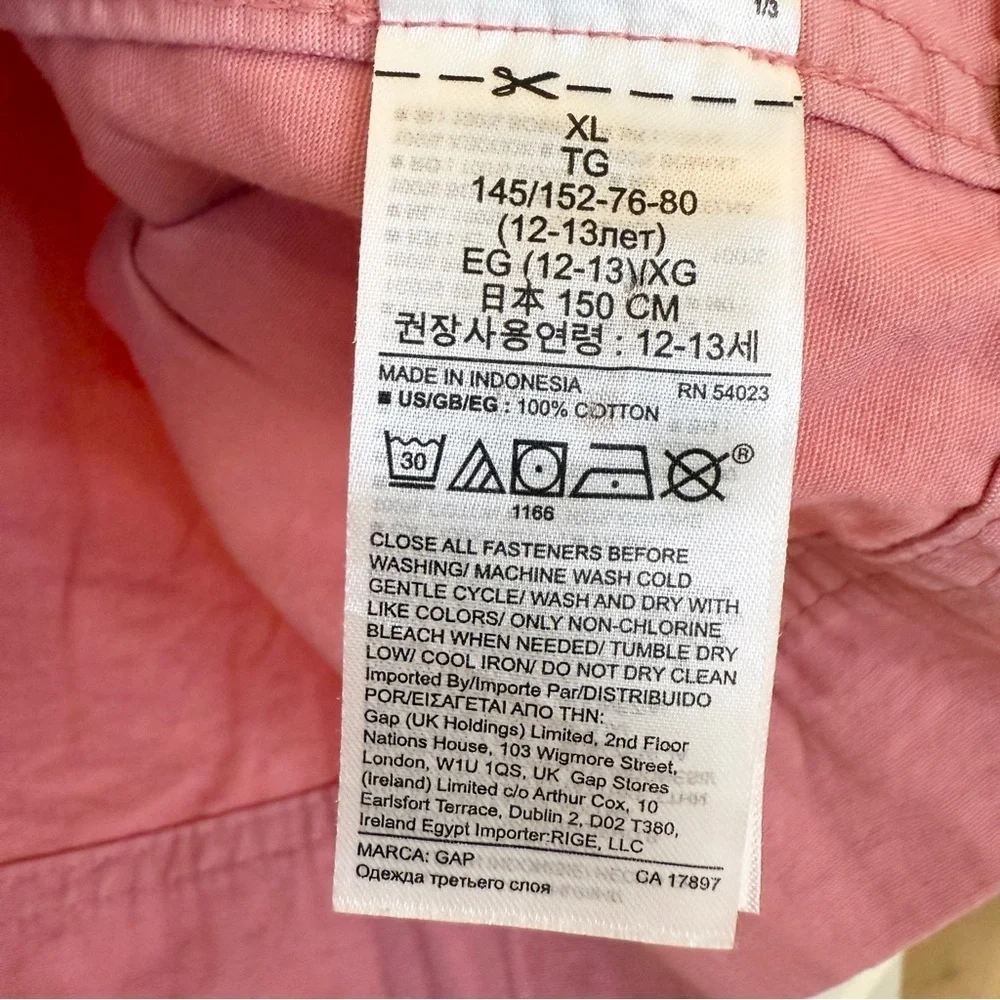 GAP Kids Girls Pink Utility Jacket XL 12-13 Years Mid-Length Casual Cotton